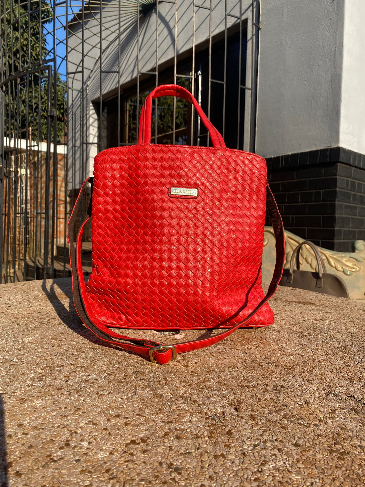 Elequator Red Woven Leather Bag