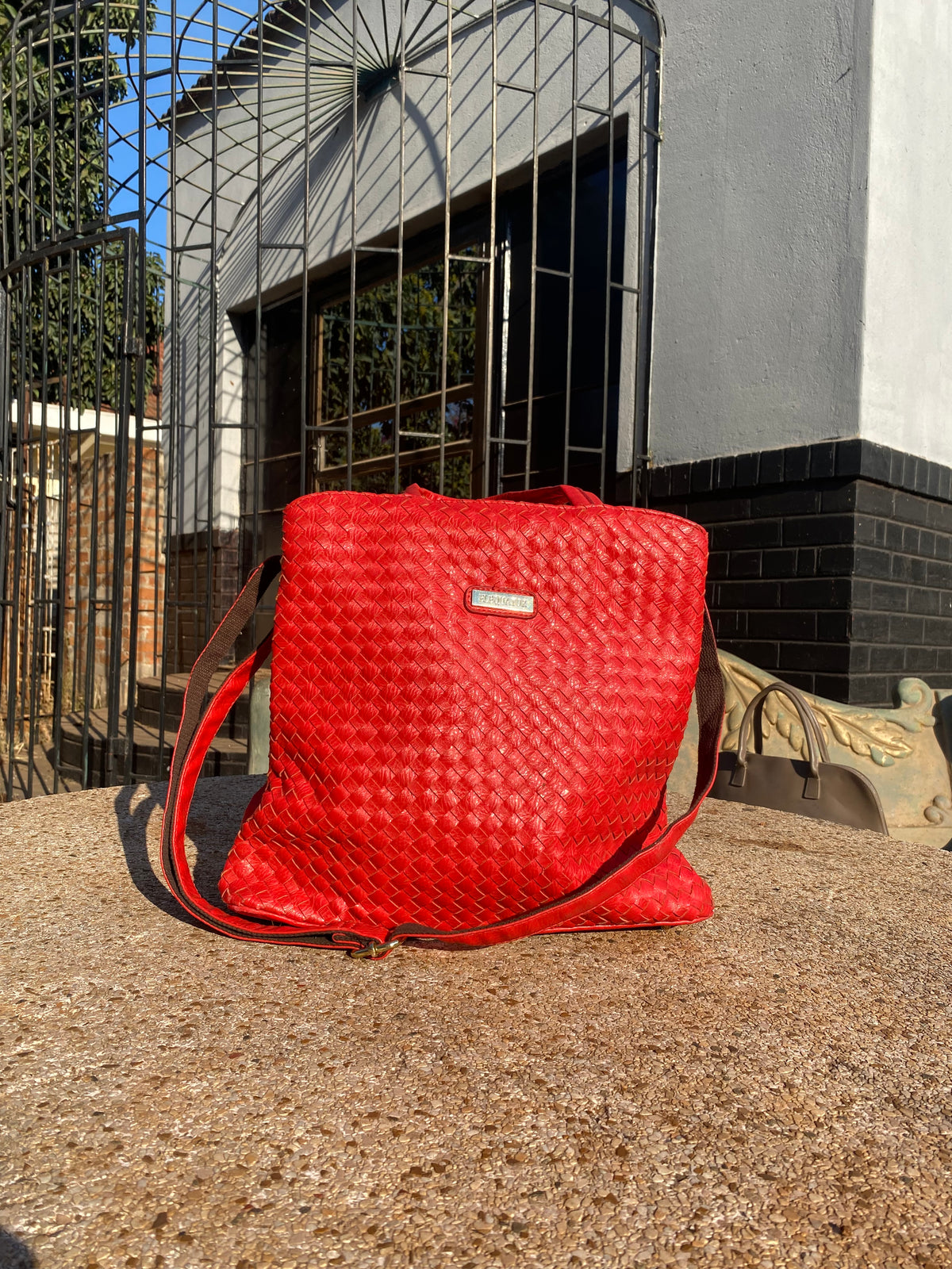 Elequator Red Woven Leather Bag