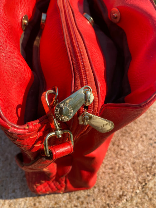 Elequator Red Woven Leather Bag