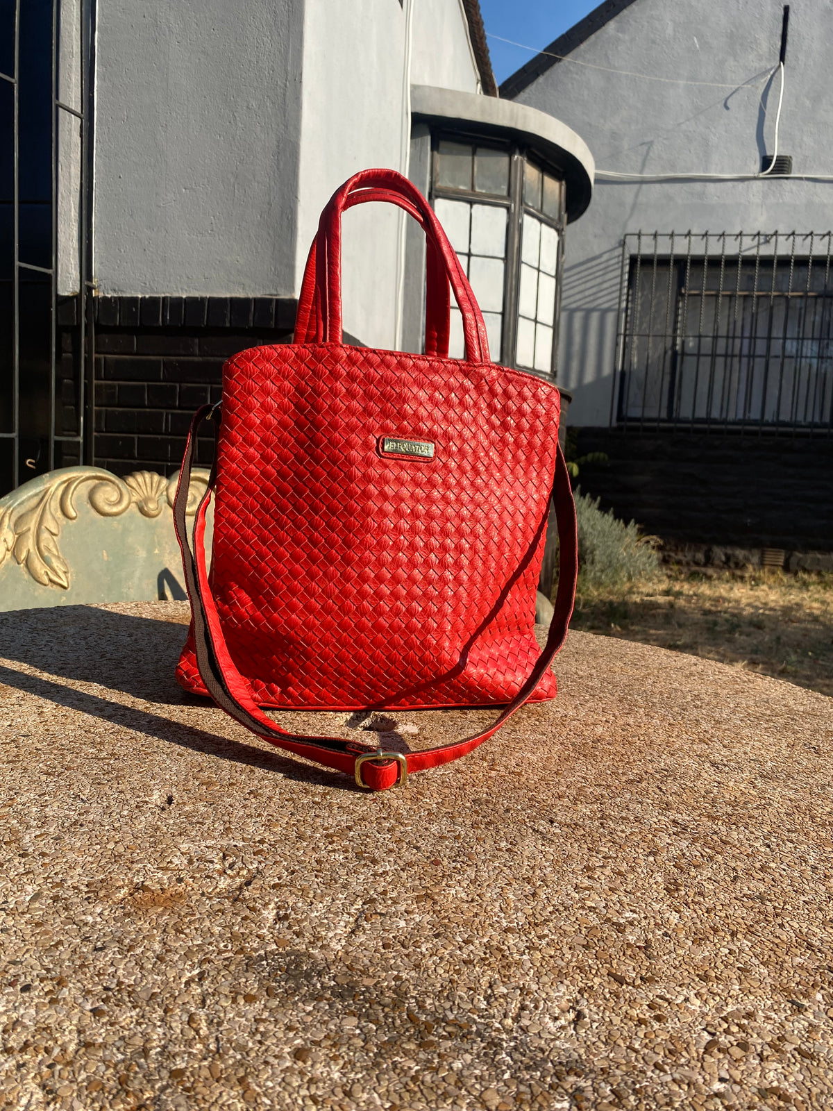 Elequator Red Woven Leather Bag